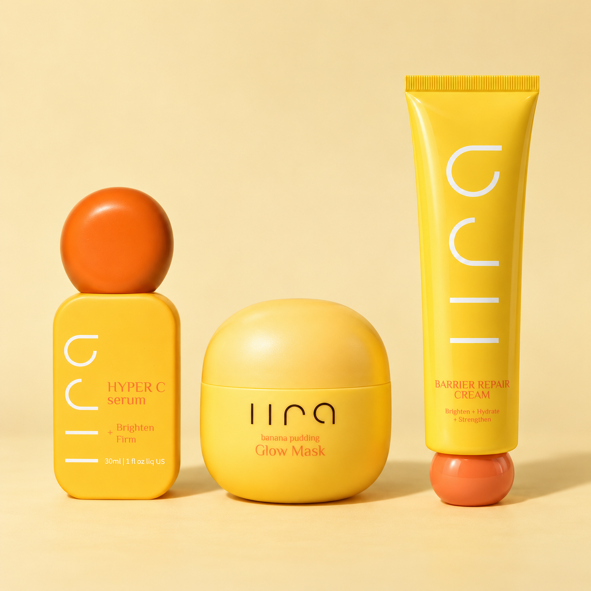 The Brightening Trio — Hyper C Serum, Banana Pudding Glow Mask, Barrier Repair Cream